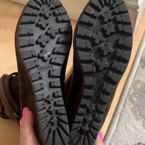 Prada Brown Suede Platform Wedge Buckle Ankle/Calf Boots - Sz39 (8.5) - Picture 8 of 12